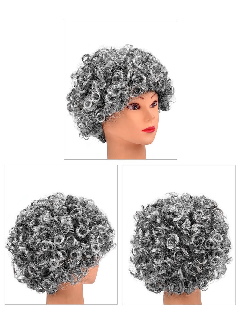 HESTYA 6 Pieces Grandma Costume Wig Old Lady Wig Halloween Cosplay Accessories for Dress up(Style Set 3) - Image 3